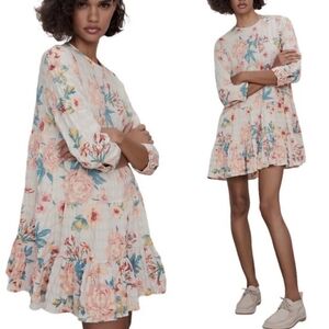 ZARA Tiered Floral Mini Dress Multicolor